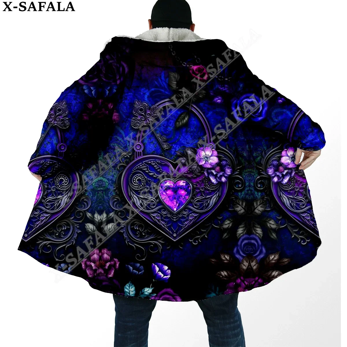 

Dark Rose Butterfly Trippy 3D Print Dream Cloak Thick Warm Hooded Men Overcoat Coat Windproof Fleece Cape Robe Blanket-2