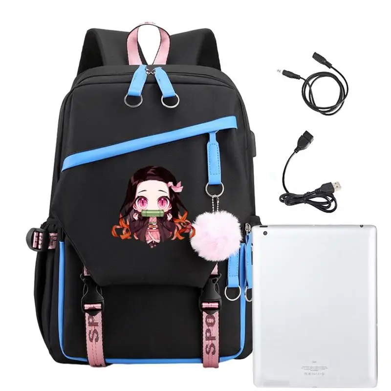 

DemonSlayer Backpack Japan Anime Rucksack Girl's Schoolbag With USB Charging Port Laptop Backpack Large Capacity Daypack
