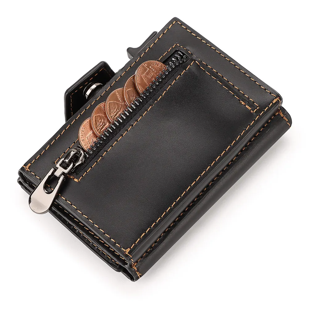 Leather Wallet Men's Short Mini Money Clip RFID Blocking Credit Automatic Card Holder