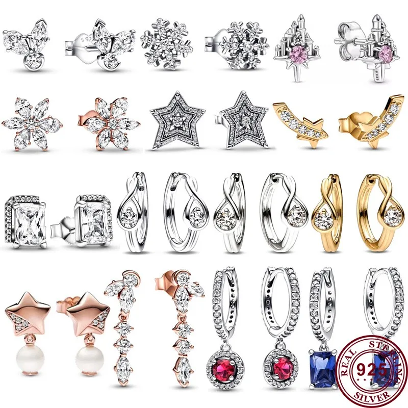 2022 New Hot 925 Silver Shining Snow Exquisite Lucky Star Water Drop Logo Castle Earrings Women's Original DIY Charm Jewelry 2022 men s ski gloves fleece snowboard gloves snowmobile motorcycle riding winter gloves windproof waterproof unisex snow gloves