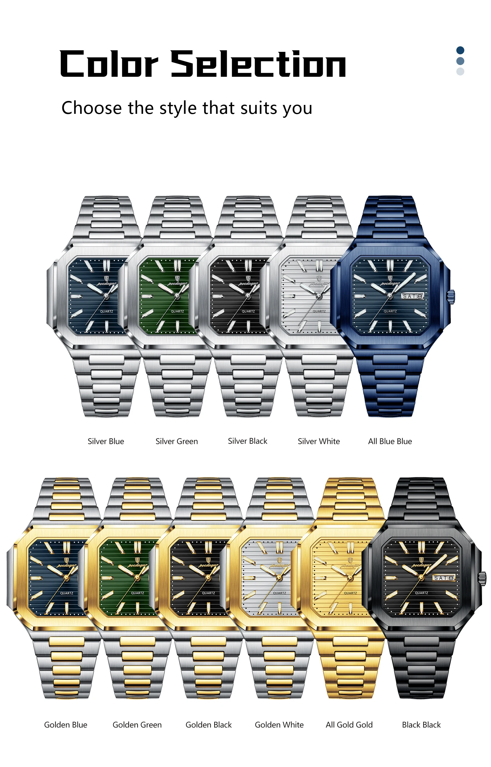 Square Men’s Quartz Watch With Date & Week Display Waterproof_voghion.com