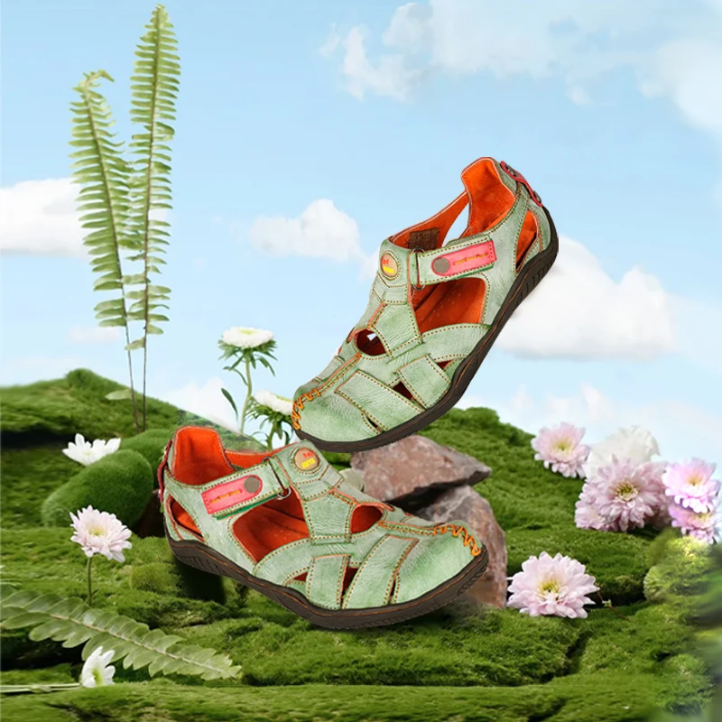 

TMA EYES Women's Cross Leather and Hand Stitching Upper Casual Sandal for Outdoor