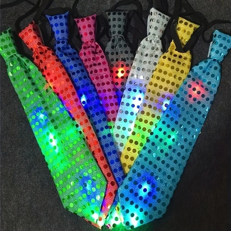 Bunte LED-Blitz-Glitzer-Pailletten-Krawatte für Männer, Unisex, leuchtende Fliege, Nacht, Halloween, Weihnachten, Party-Requisiten – Detail 1