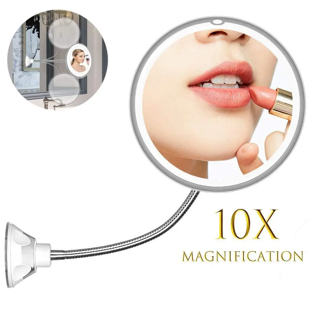 magnifying glass with light and stand flexible gooseneck magnifying lamp adjustable brightness large lighted magnifiers Flexible Gooseneck Makeup Mirror with LED Light 10X Magnifying Mirror Suction Cup Bright Diffused Light and 360 Degree Swivel