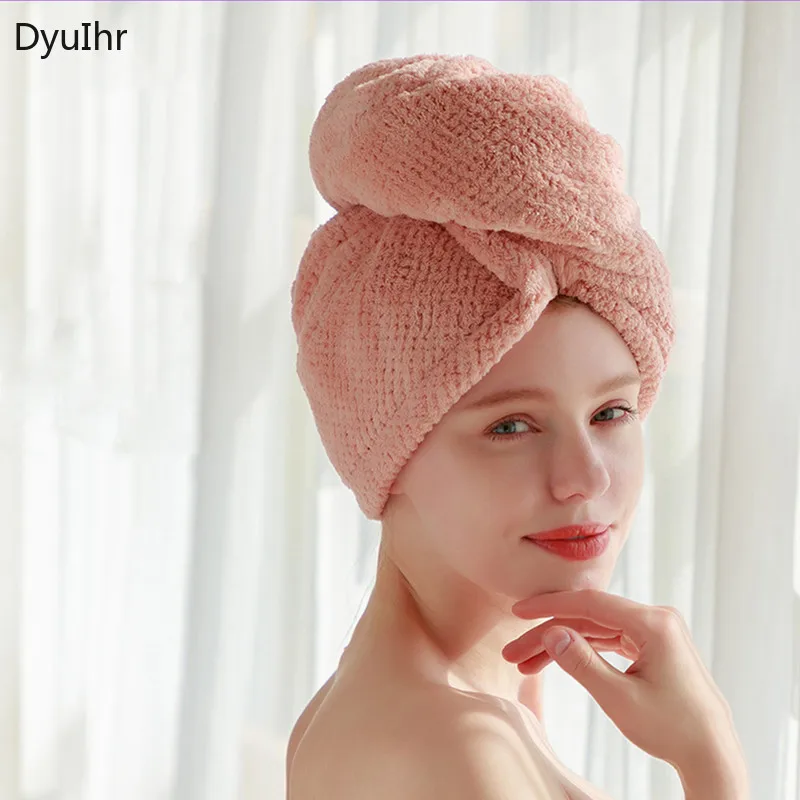 

double layer pineapple grid thick coral fleece dry hair cap bathroom microfiber absorbent quick-drying dry hair towel shower cap