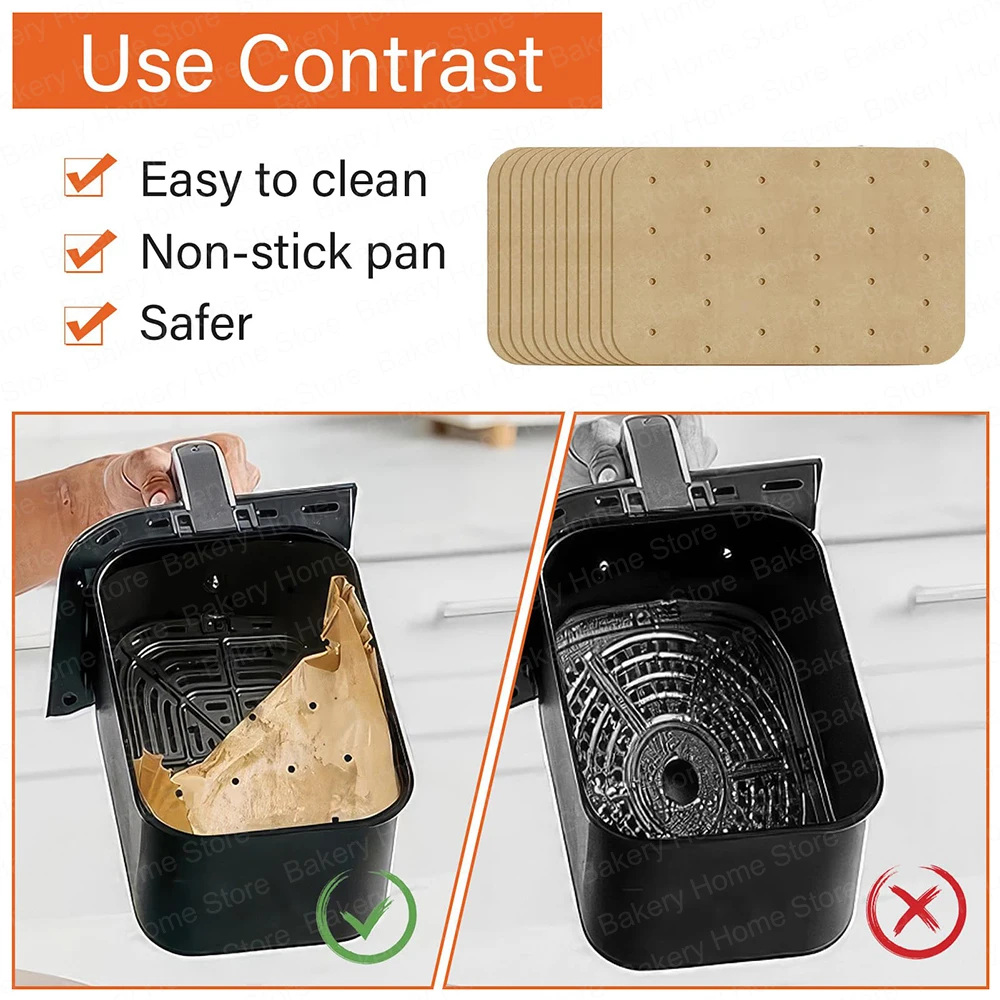 200PCS Air Fryer Disposable Perforated Parchment Paper Liners Non-Stick Baking Paper Mat For Ninja AF400UK AF300UK Tower Salter