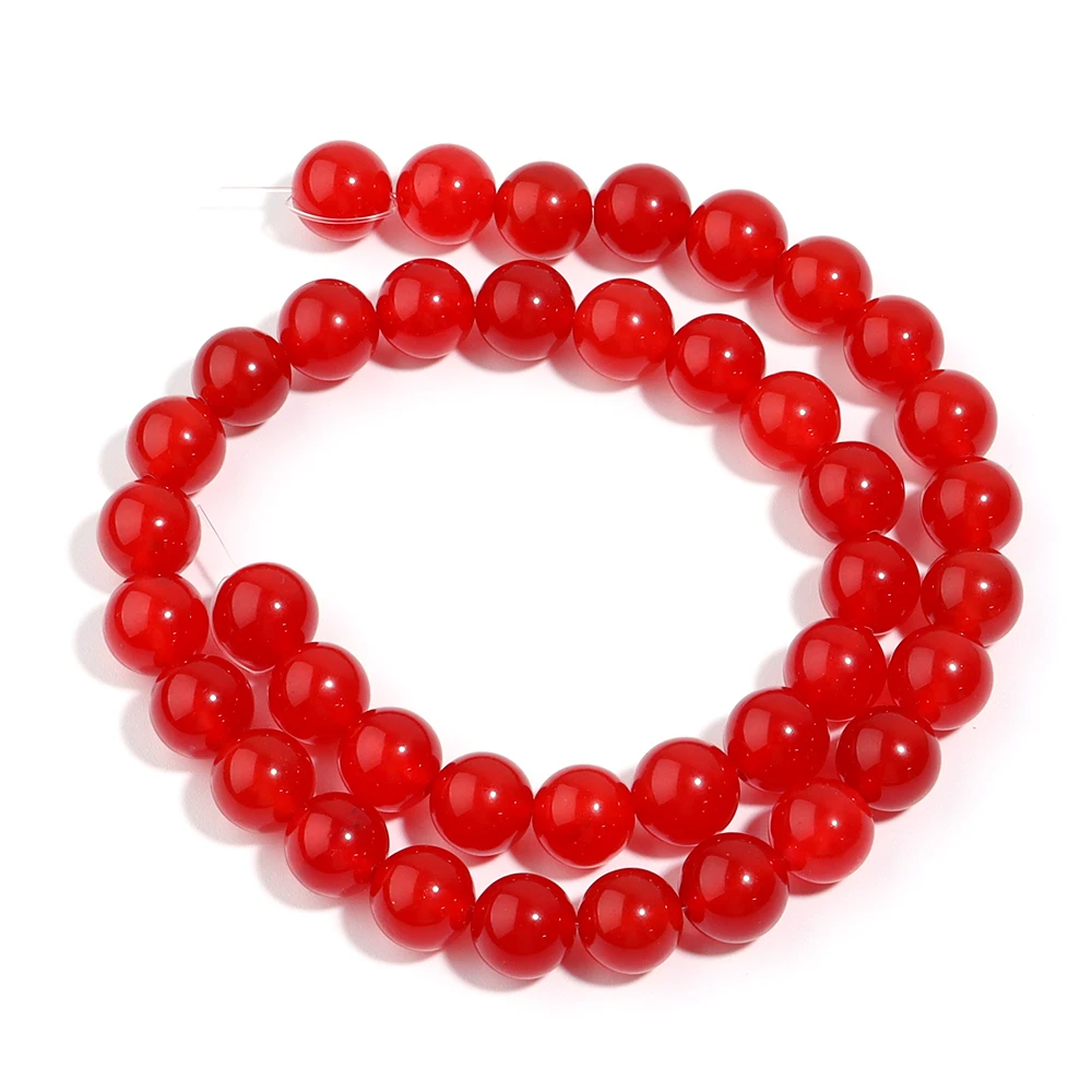 1 Strang runde Natursteinperlen, rote Farbe, Chalcedon-Steinperlen für Schmuckherstellung, DIY-Charm, Halskette, Armband, Zubehör – Detail 9