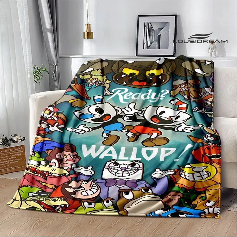 Cuphead cartoon printed Blanket Fashion bed linings white Flannel Warm Blanket Soft Comfortable Blanket Birthday Gift 4