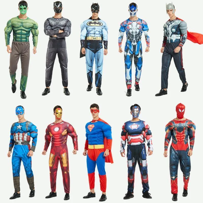 Avengers Costume Superhero Halloween Adult Muscle Iron Hulk Batman Spiderman Cosplay Costume Party Clothes Jumpsuits Set