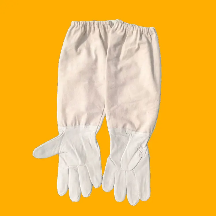 1 pair Beekeeper Bee Keeping Tools Anti-bee Anti-sting sheepskin and canvas for Apiculture beekeeping gloves yellow/white #