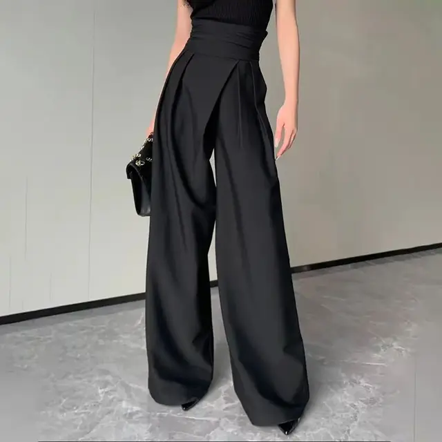 2024 Black Design Wide-Leg Pants Women's Slimming Suit Pant Magic High Waist Loose Straight Drooping Mopping Casual Trousers 1