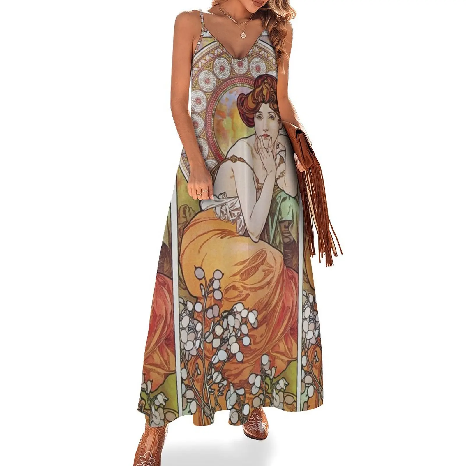 

Alphonse Mucha - Topaz Sleeveless Dress women party dresses Long dress