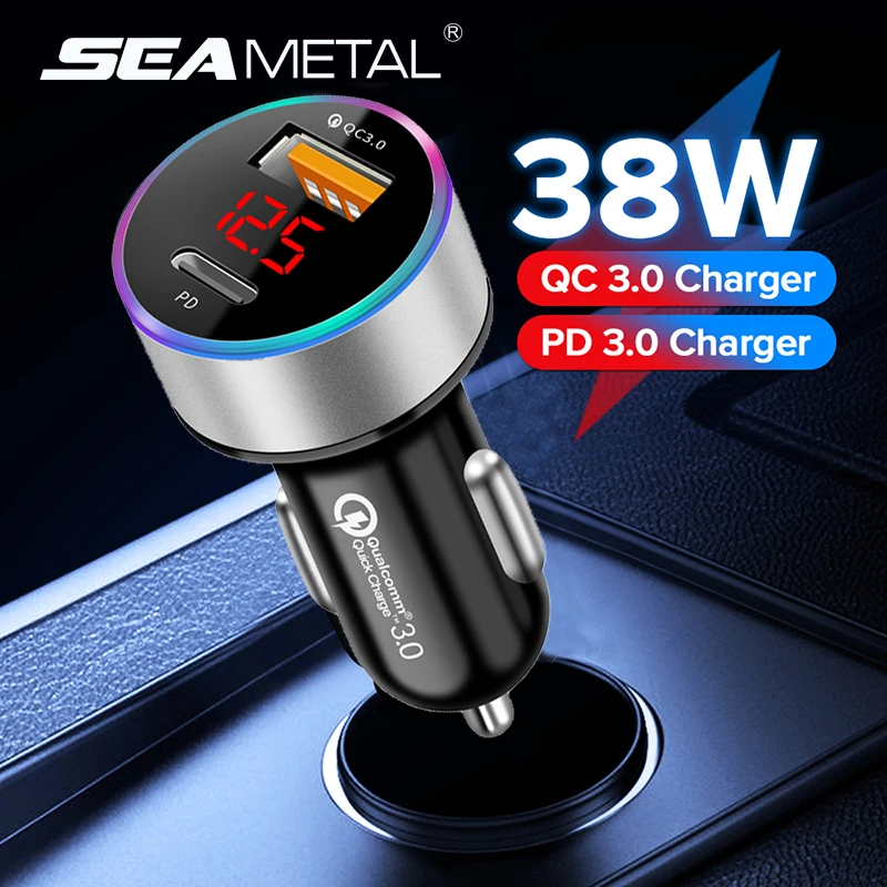 38W PD USB 포트 차량용 충전기 전화 자동차 고속 충전 소켓 Led 전압 ..