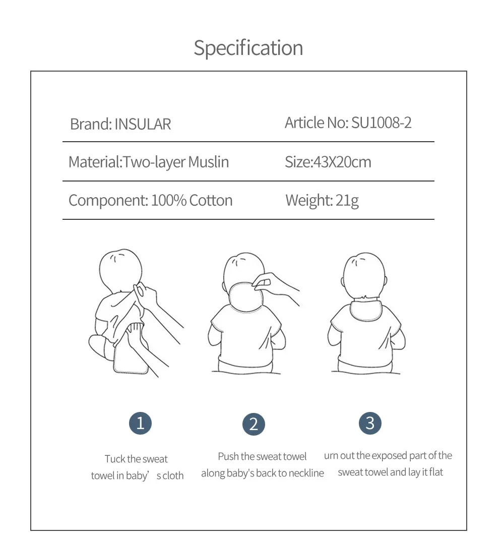 4 Layers Muslin Baby Sweat Towel Gauze Wipe Sweat Back Cotton Baby Stuff Kids Security Perspiration Absorption Infant Wash Cloth