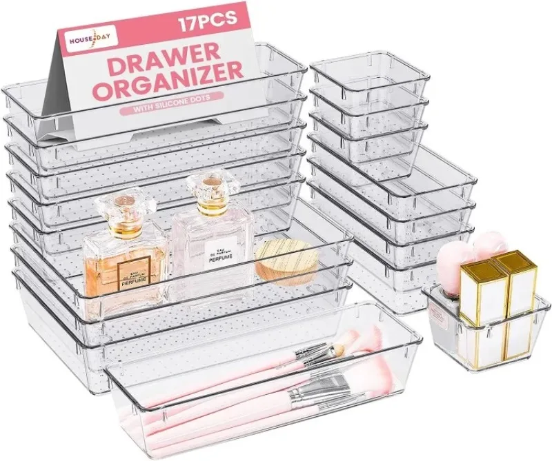 Clear Drawer Organizers Plastic Makeup Dividers Storage Box Dresser Office Desk Drawer Separator Cosmetic Kitchen Home Organizer