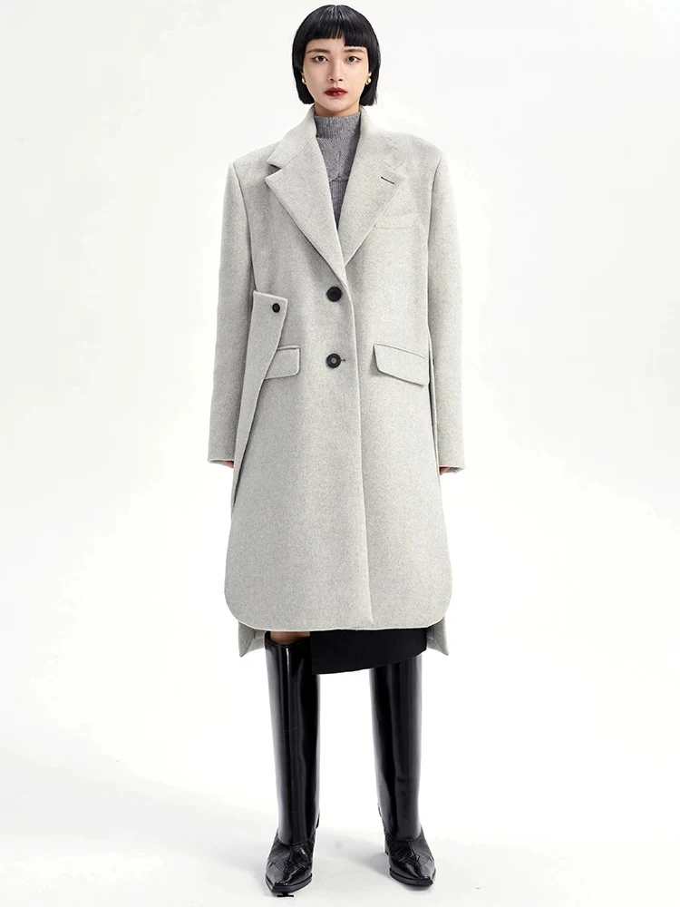 [EAM] Loose Fit Gray Irregular Big Size Long Woolen Coat Parkas New Long Sleeve Women Fashion Tide Autumn Winter 2024 17A1311H