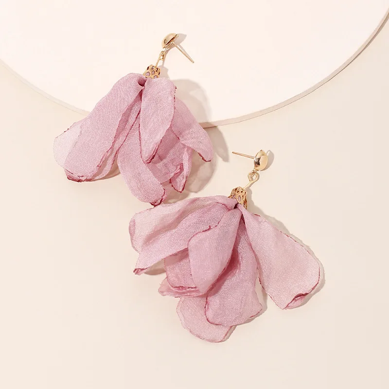 Drop Earrings Dangle Earrings Romantic Lace Flower Petal Dangle Earrings for Women Girl Gold Color Alloy Purple Yarn Drop Earrings Statement Wedding Jewelry