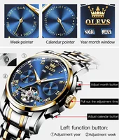 OLEVS 6607 Top Original Automatic Mechanical Watches Men Luxury Skeleton Flywheel Stainless Steel Waterproof Business Wristwatch 6