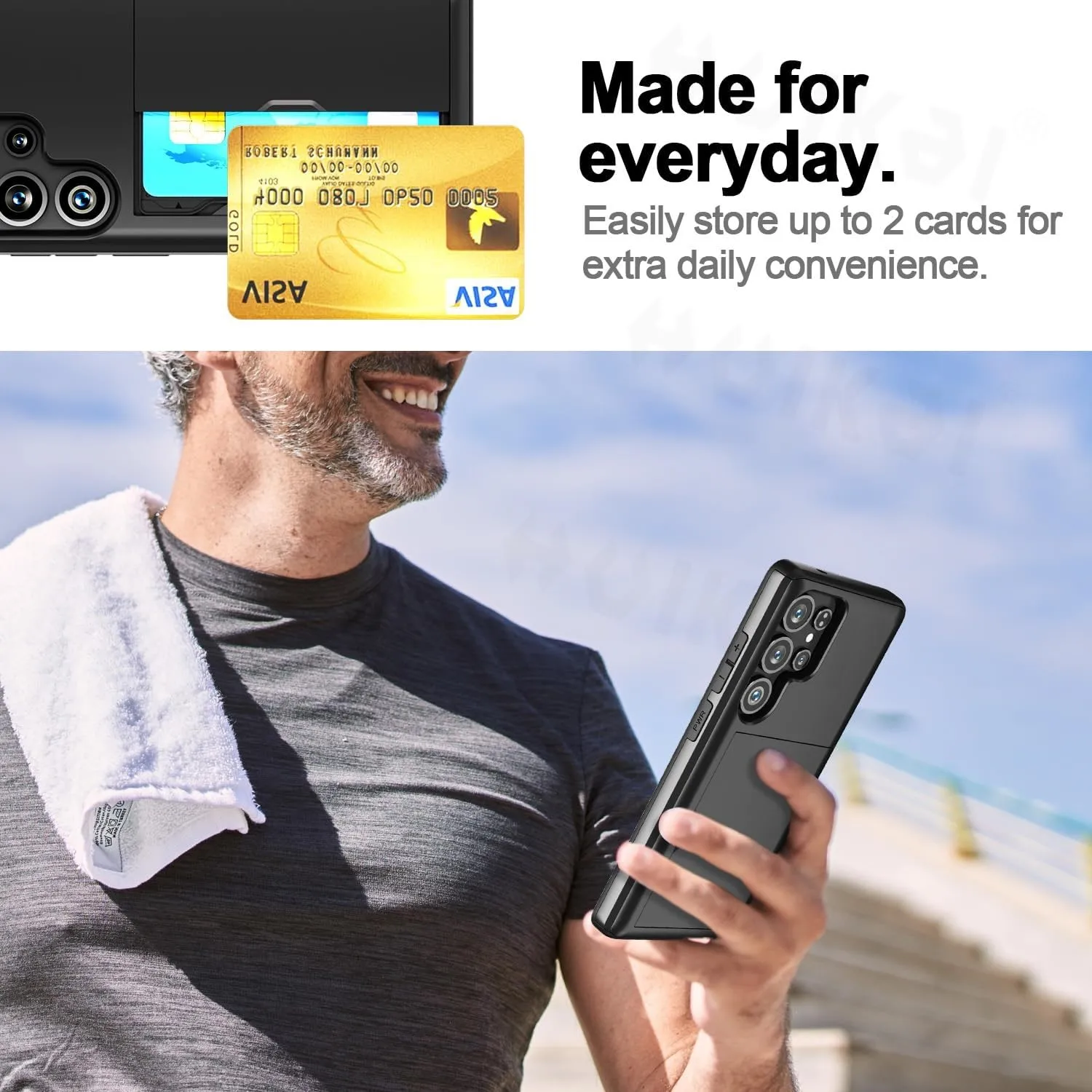 Premium Wallet Card Holder Slide Slot Slim Hard Protective Case - Heavy Duty Cover
