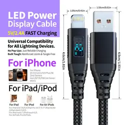 Premium MFi Certified Lightning Charger Cable - Fast 2.4A Charging with Extended Length - 3m (Black)