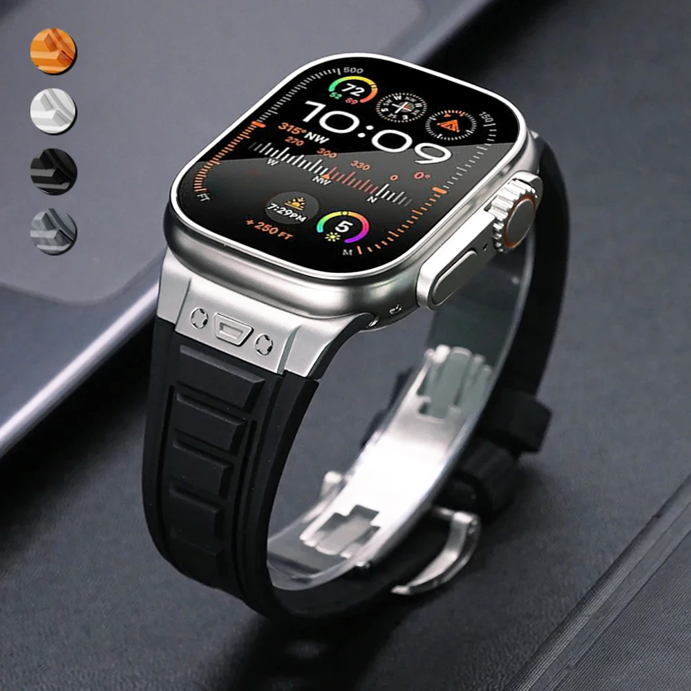 

Ремешок резиновый для Apple Watch Ultra Band 2, люксовый браслет для iWatch Series 9 8 7 6 5 4 3 se, 49 мм 45 мм 44 мм 45 мм