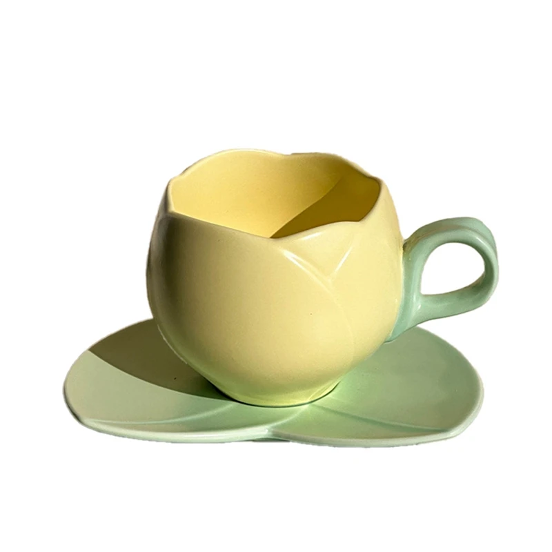 

300Ml Flower Shaped Ceramic Coffee Tulip Cup Teacup Saucer Ceramic Drinking Cup Tulip Mug