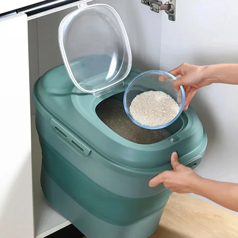 접이식 쌀 양동이 시리얼 보관 용기, 애완 동물 식품 보관 용기, 방습 도장, 측정 컵 정리함 포함, 25kg