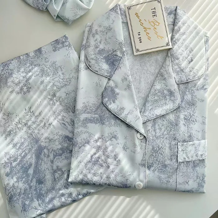 Short Sleeve Pajamas Sets Women Jacquard Loungewear Men Couple Summer New Homewear Loose Pijama Mujer Luxury 2 Pieces Lingerie