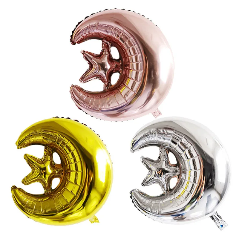1 Pz Star Moon Foil Balloons Eid Mubarak Balloons Per Muslim Islamic Festival Party Decor