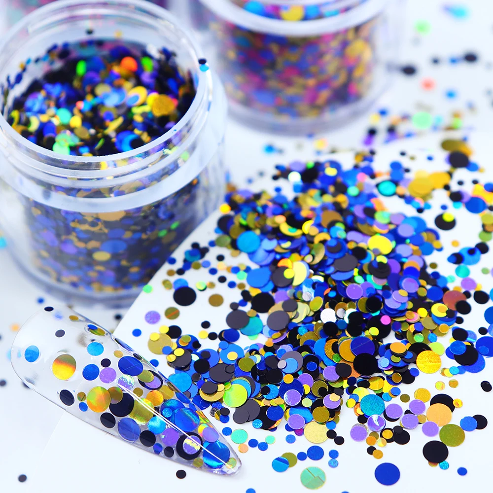 10 ml Nail Art Sequins Holographic Round Shape Nails Accessories Colorful Bubble Glitter Flake Mixed Manicure DIY Art Decoration nail glitter nail decoration nail decorations nail flakes