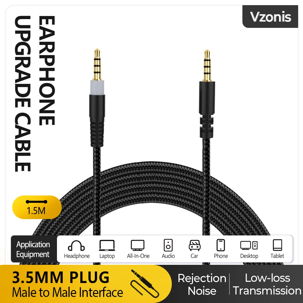 For Kingston HyperX Cloud Mix,Cloud Alpha Nylon Braided OFC 3.5MM jack Male to Male Headphone Cable Gaming Headset Audio Wire