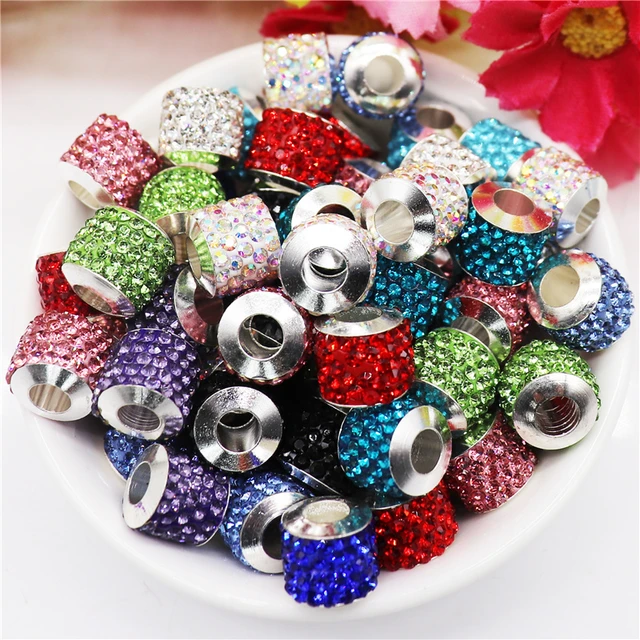 20pcs New Luxury Rhinestone Beads Large Hole Spacer Fit Pandora Charms  Bracelet Hair Beads For Women Charms For Jewelry Making - Beads - AliExpress