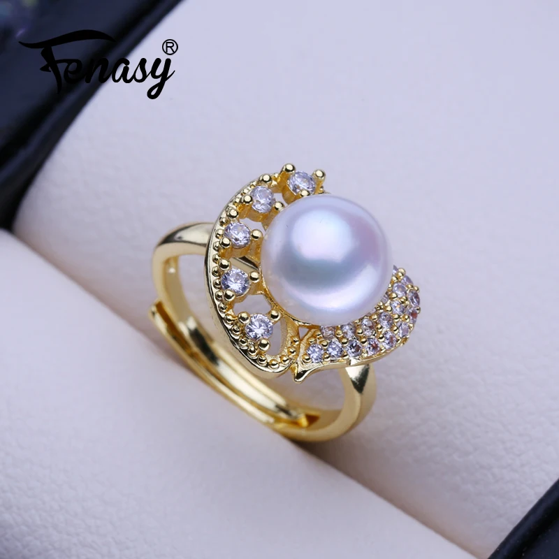 FENASY Natural Freshwater Pearl Rings For Women Gold Color Party Ring Pearl Jewelry Birthday Gift