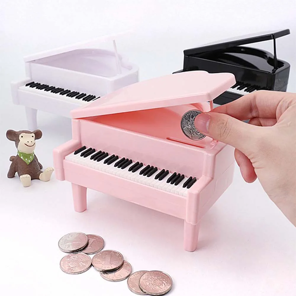 Cute Piggy Bank Coins Cash Storage Box Piano Shape Money Box Safe Deposit Box for Kids Birthday Gift Living Room Ornaments 2