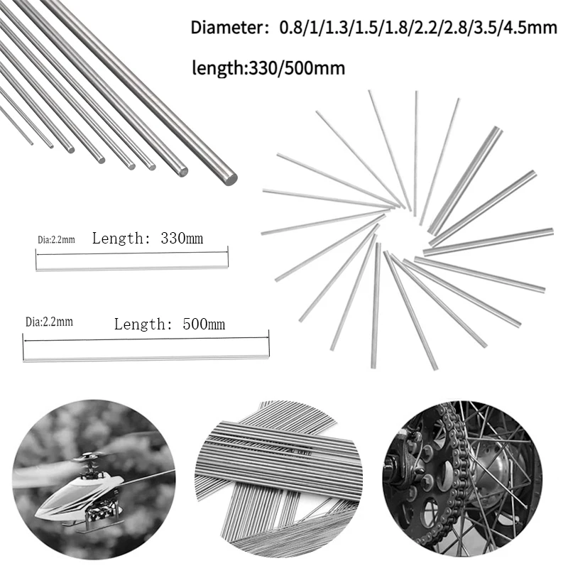 Stainles Steel Round Rods Diameter 0.8mm to 4.5mm with lengths of 330mm500mm Corrosion Resistant 5-10pcs for DIY Project linear shaft rod,steel round rod
