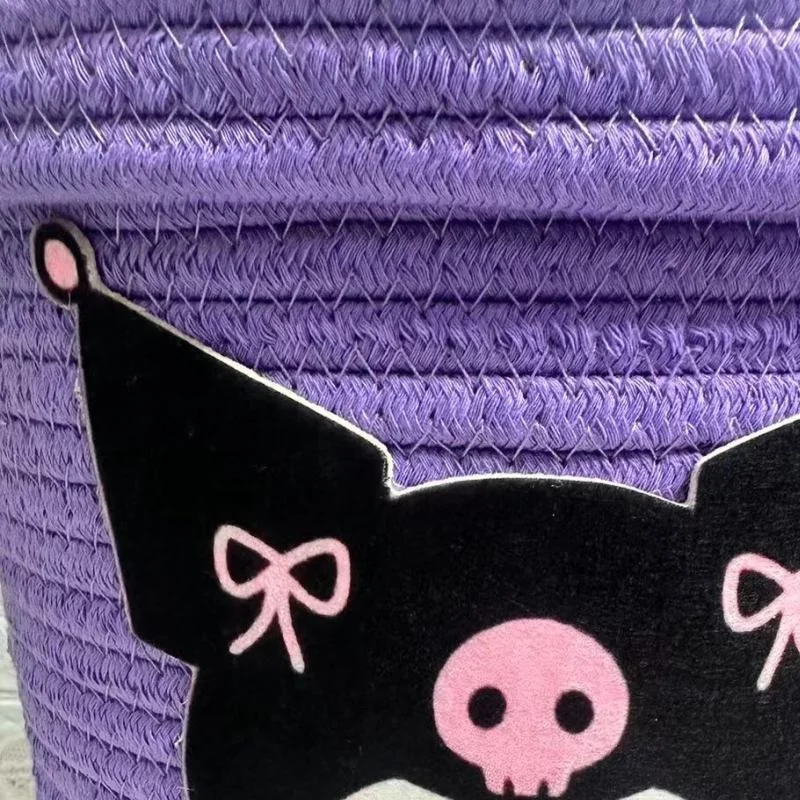 Sanrio Purple Kuromi Super Cute Cartoon Girl Storage Basket Princess Style Debris Storage Basket with Lid Fabric Storage Barrel 6