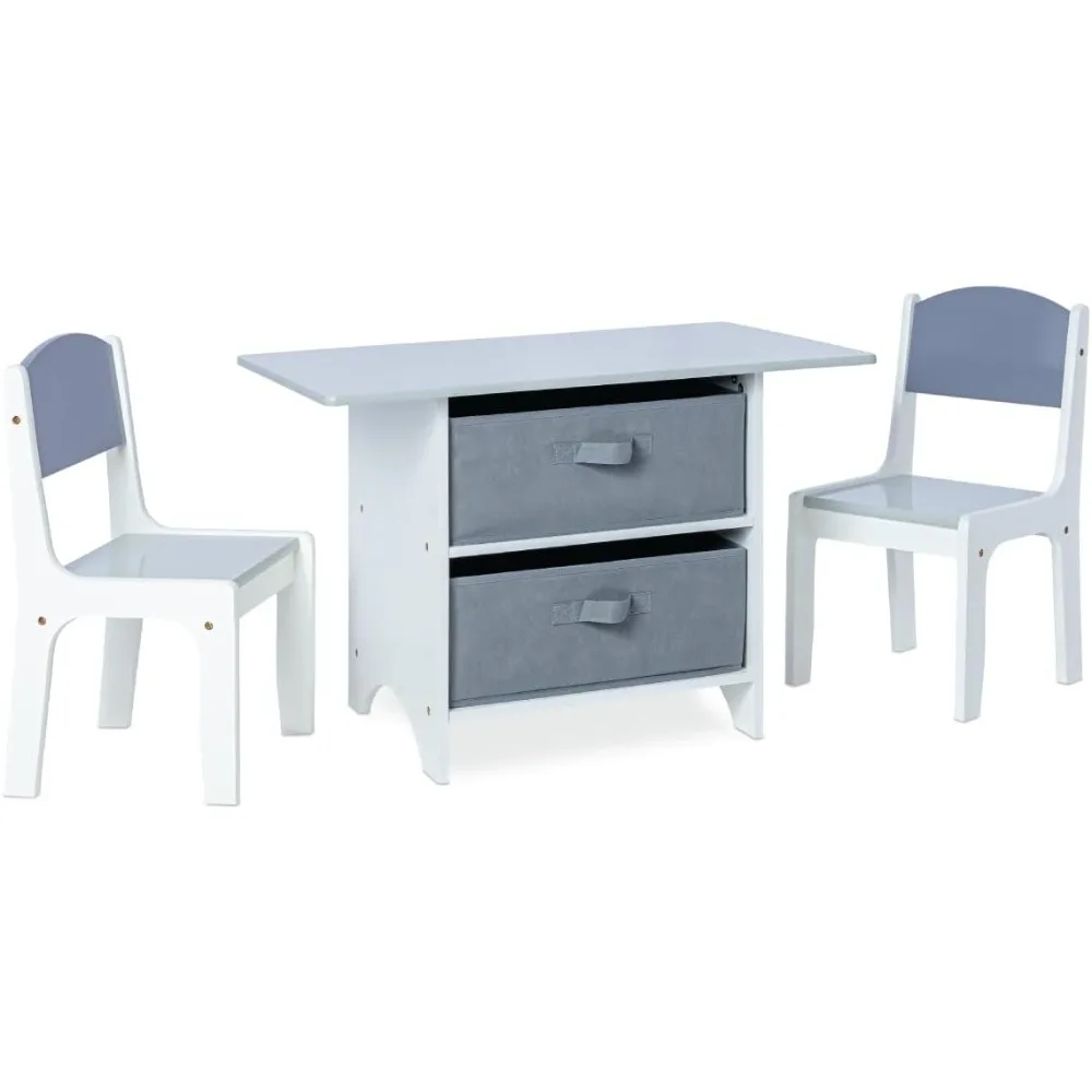 

Milliard Kids Activity Play Table and Chair Set Wood with Storage Baskets, Art Table Playset Furniture with Modern Gray Colors