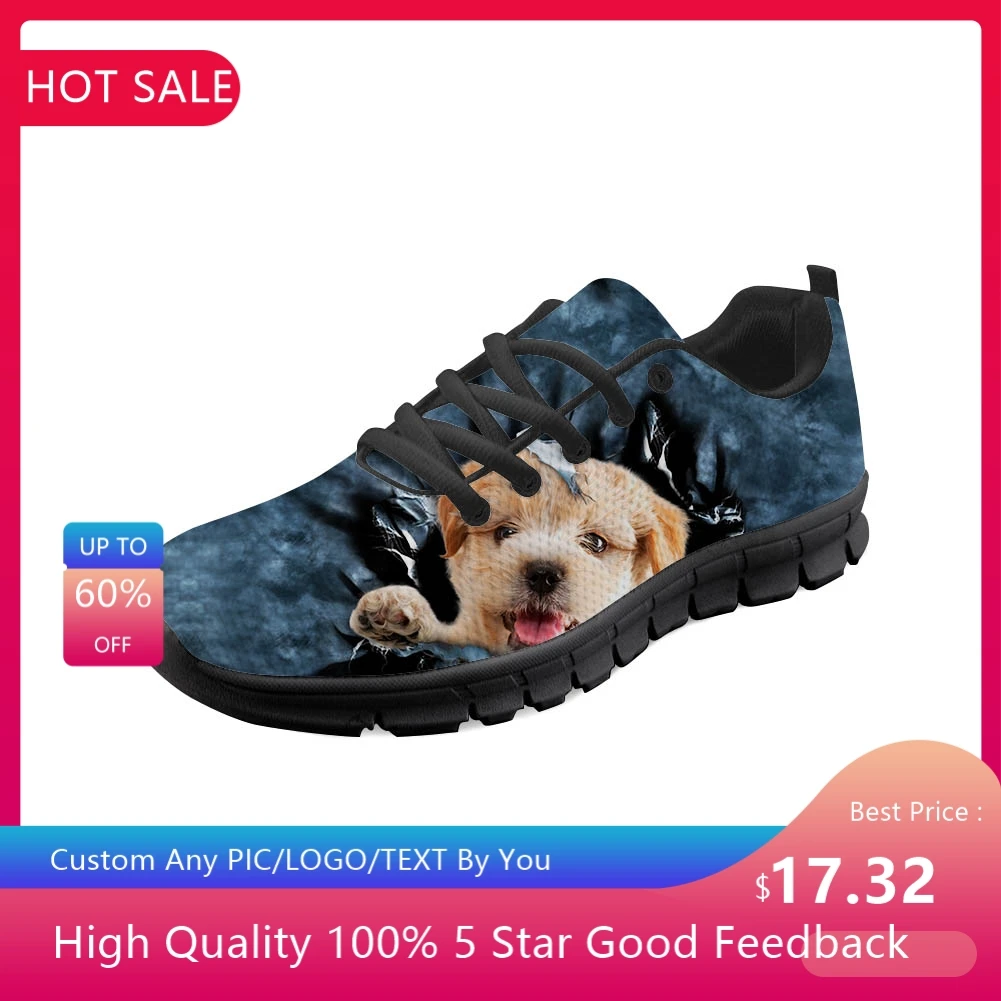 

Autumn Women Leisure Sneakers 3D Printed Animal Pattern Lightweight Mesh Shoes for Girls Fashion Lace-up Flats Shoes