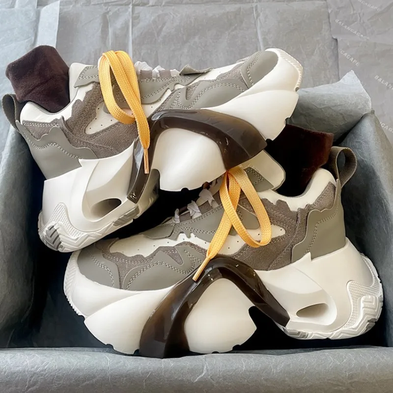 

2023 Women Sneakers Platform Shoes Leather Ladies Sports Shoes Women's Thick Sole Casual Dad Shoes Outdoor Walking Tennis Shoes