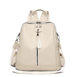 Women's Large Fashion Backpack - Solid Color Leather Travel and School Daypack - 13 inches (Beige)