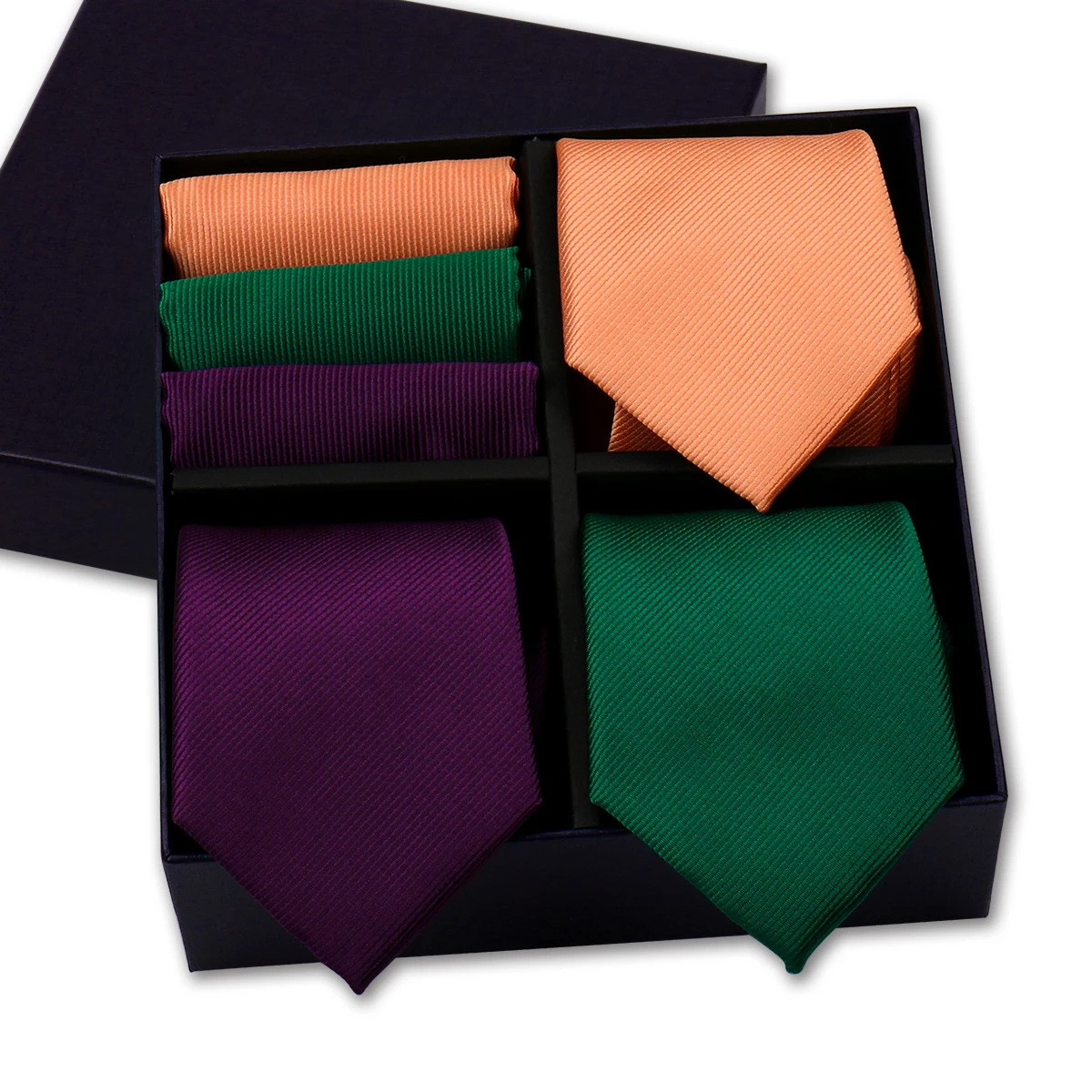 Herren-Krawatte, 3 Sets in Geschenkbox, einfarbig, gestreift, Krawatte, Taschentuch für Herren, Gravata, Hochzeit, formelle Business-Anzug-Accessoires – Detail 9