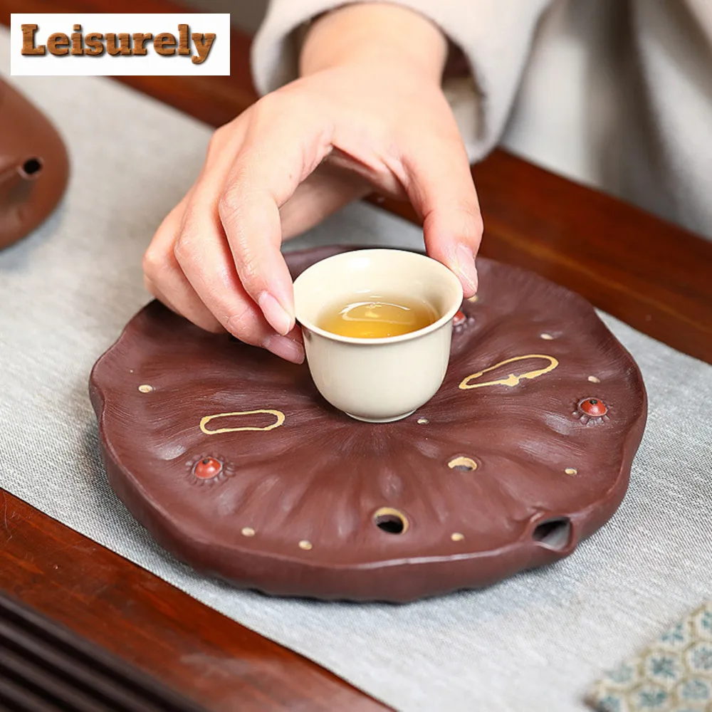 Handmade Yixing Purple Clay Pot Bearing Holder Lotus Dry Soaking Platform Water Storage Pot Tea Tray Gaiwan Base Kung Fu Teaware