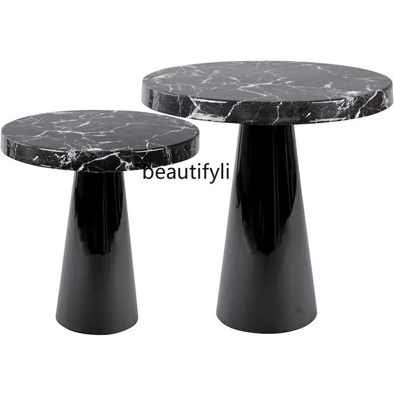 

yj Nordic Mild Luxury Marble Side Table Living Room Bedroom Black round Simple Corner Table