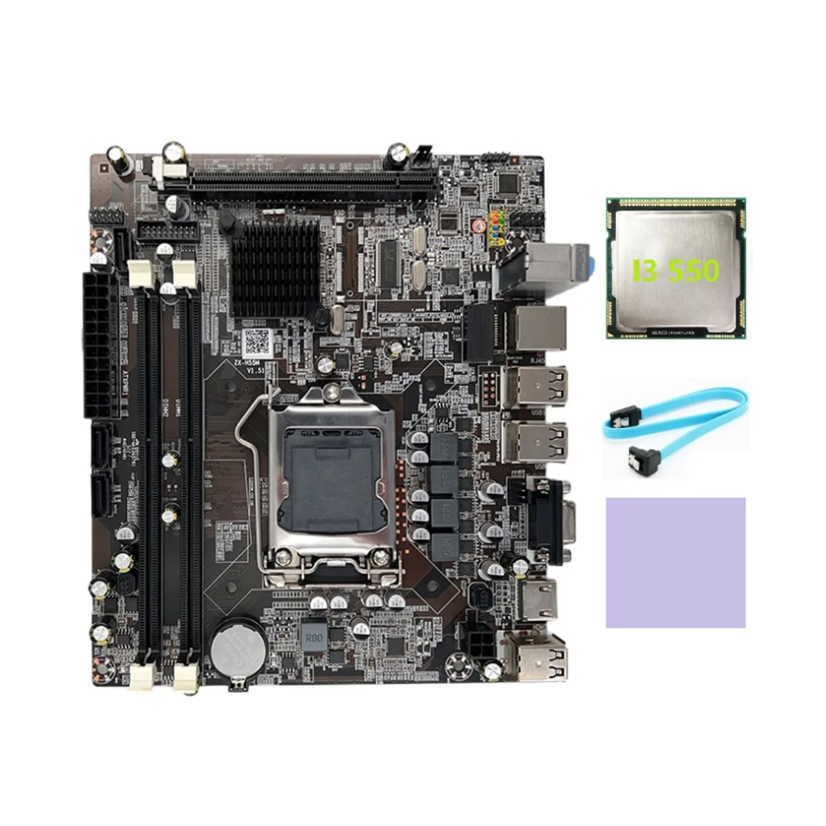 

Материнская плата H55 LGA1156 с поддержкой I3 530, I5 760, процессор DDR3, материнская плата с памятью + Процессор I3 550 + кабель SATA + термоподушка