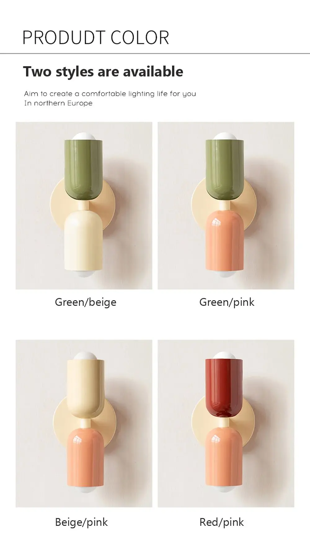 Description Picture 3 of itemModern Minimalist Color Restaurant Living Room Wall Lamp Bedroom Bedside Lamp With E27 LED Light bulb Warm Lighting Fixtures