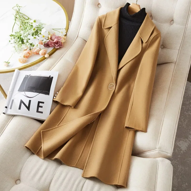 

2023 New Autumn Winter Wool Coat Women's Jacket Double-sided Tweed Cashmere Camel Overcoat Female Casual Blend Outwear