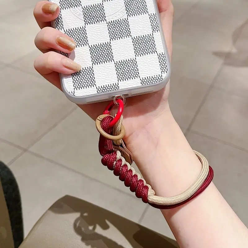Short Phone Lanyard British Style Contrasting Color Weaving Fashionable Smiling Face Wrist Strap for Phone Cases