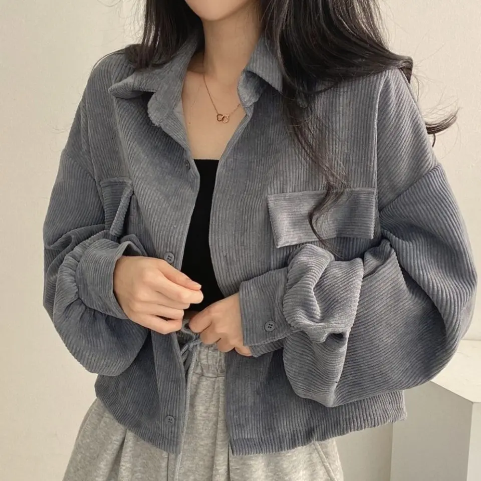 Autumn Winter Thick Loose Solid Jackets Turn-down Collar Pockets Simplicity Temperament Women\'s Clothing 2022 Casual Fashionable