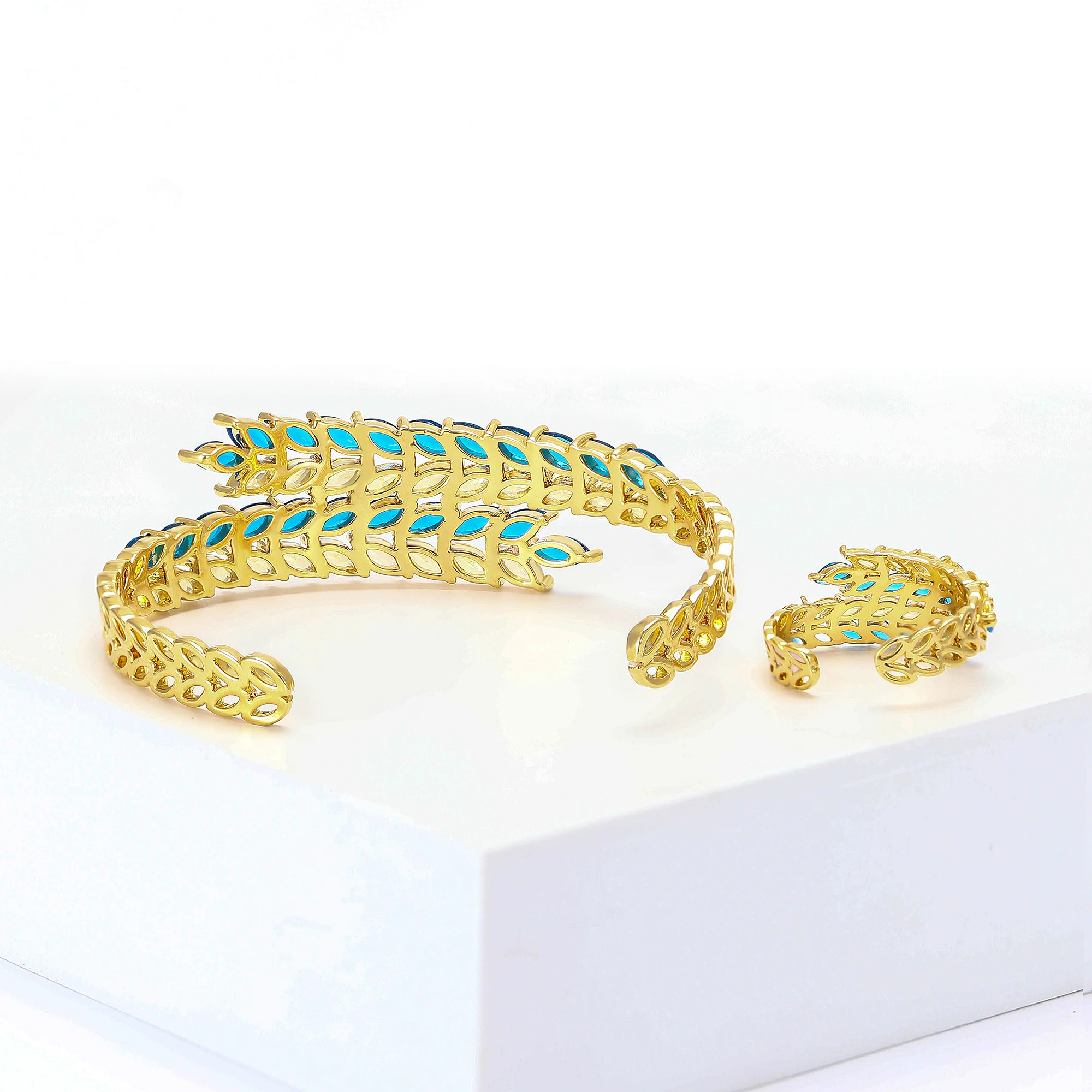 Zircon Open Ring for Women Unisex Glass Blue Yellow Bracelet Office Party Friend Gifts Jewelry Accessories 2