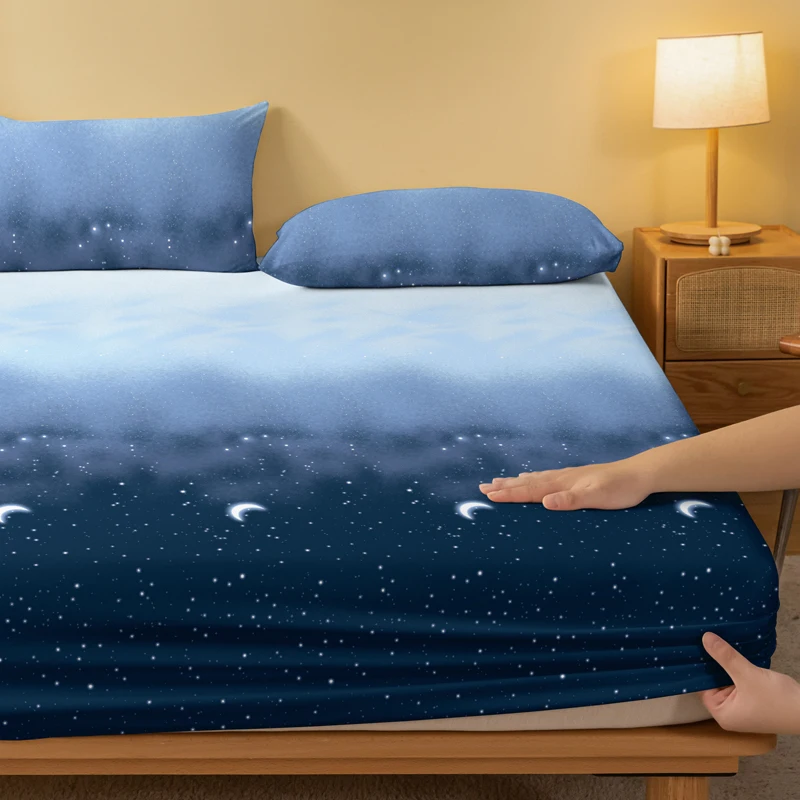 1 Simple modern starry sky printed matte Fitted Sheet, bedroom printed bed cover, bedding (excluding pillowcases) 3